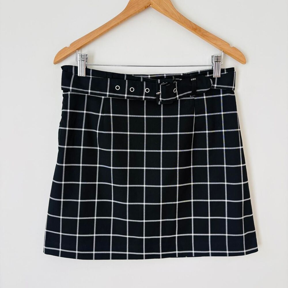 H&M Divided Black White Checkered Mini Skirt Size 10 Y2K Preppy Dark Academia